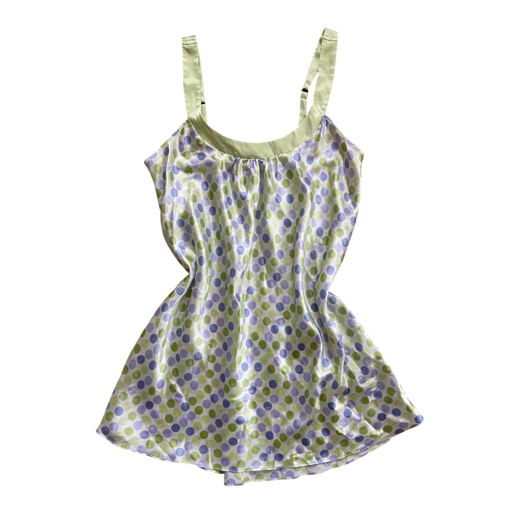 Vintage Y2K Polka Dot Satin Nightgown Green‎ Purple Large